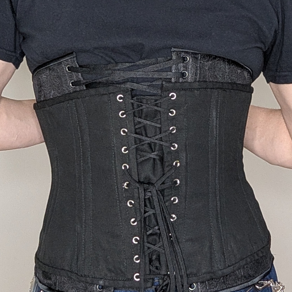 Black Cotton Underbust Heavy Waist Training Corset Sz 32 Inch 46 cm, Good cond - Picture 2 of 7